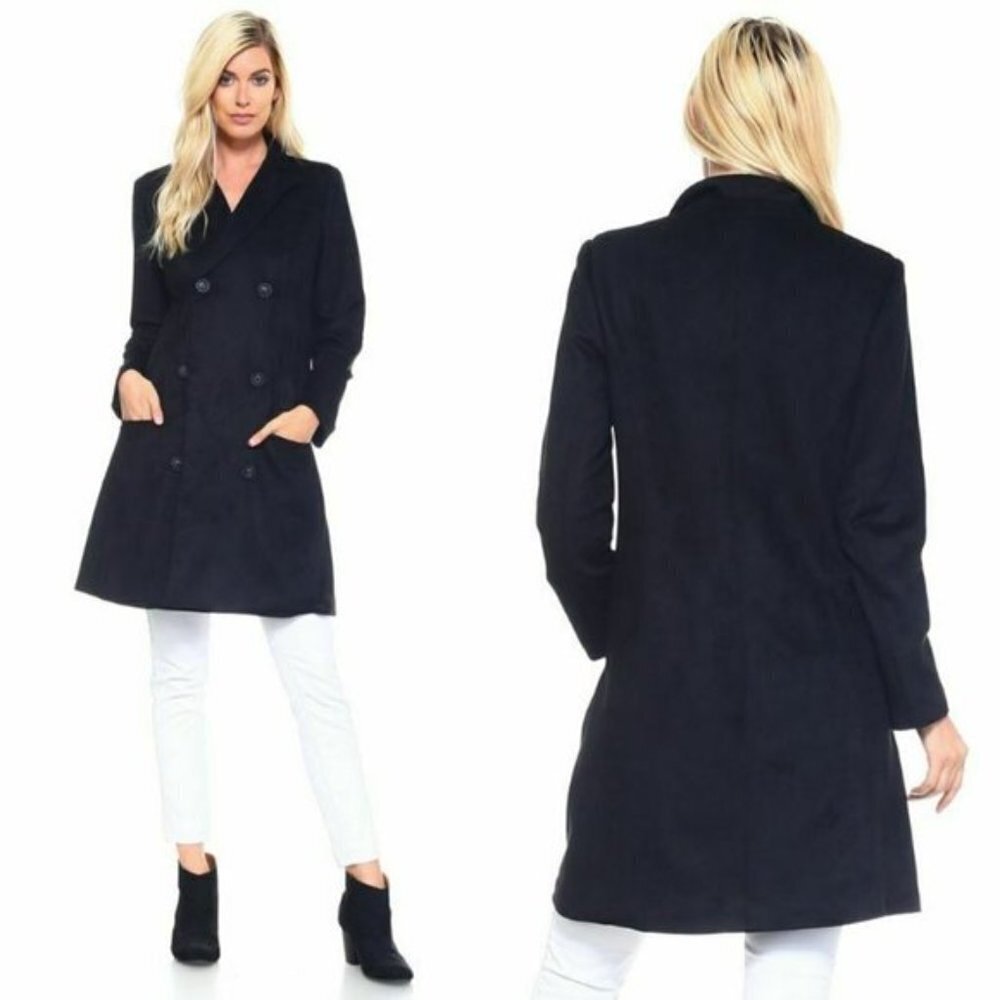 Joh Womens Black Faux Suede Peacoat‎ Jacket